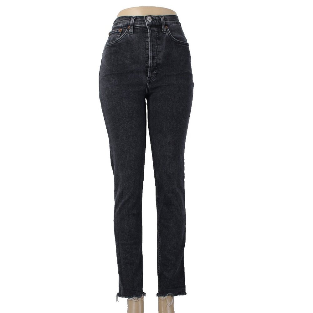 Re/Done Jeans Sz 28 x 29 Charcoal Denim Pockets Skinny Leg Raw Hem Cotton Jeans